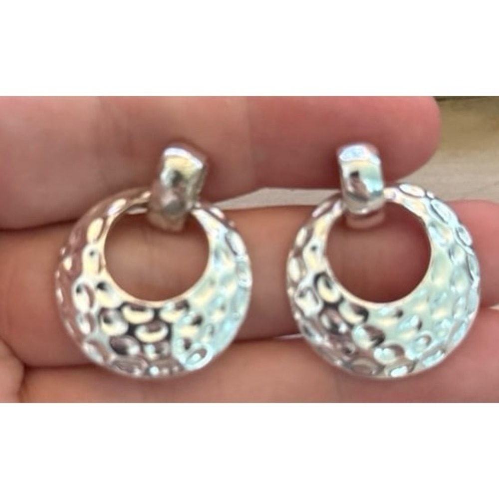 Silver Circle Hammered‎ Dangles Circle Clip-on Earrings